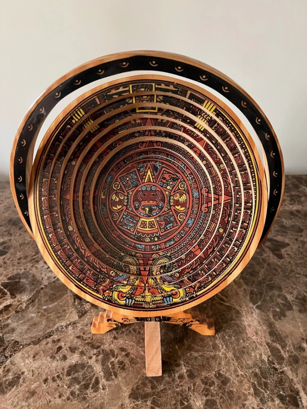Equinoccio Aztec Solid Wood Collapsible Calendar Bowl